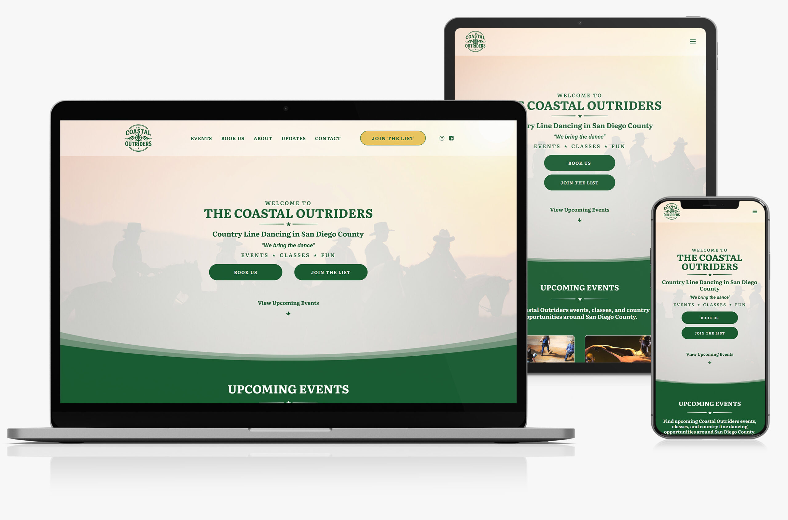 Event-Based Website Design for The Coastal Outriders Shown Across Desktop, Tablet and Mobile Devices